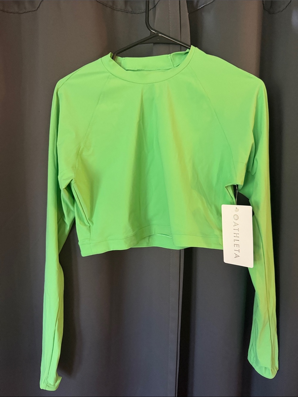 Athleta Bright Lime Green Long-Sleeve Cropped Athletic Top